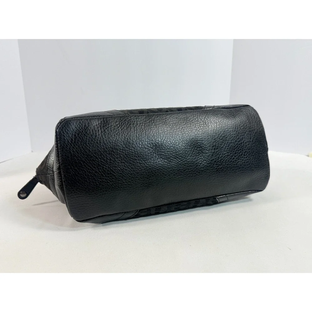 Etienne Aigner Black Signature Jacquard Leather Trim Dome Satchel Shoulder Bag